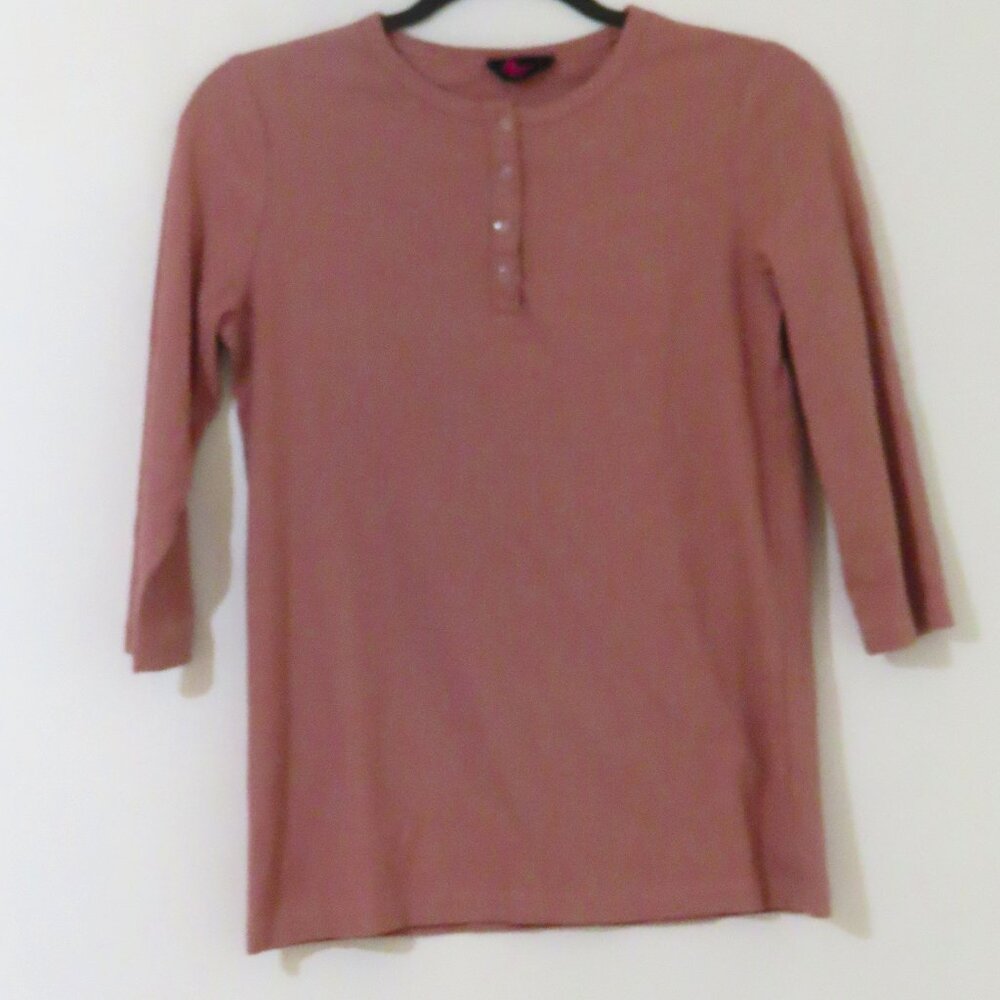 Mayas Place Pink Ribbed Henley Tee Size S